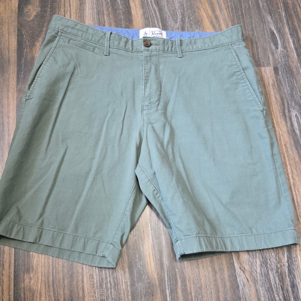Original Penguin Mens Sage Green Micro Corduroy Chino Shorts Size 34 US 50 EU